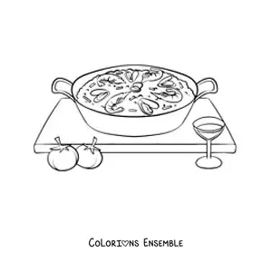 Image à colorier d’une paella traditionnelle de la culture espagnole