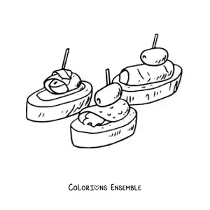Image à colorier de tapas espagnoles traditionnelles