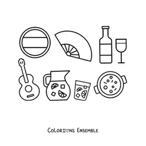 Image à colorier d’éléments de la culture espagnole