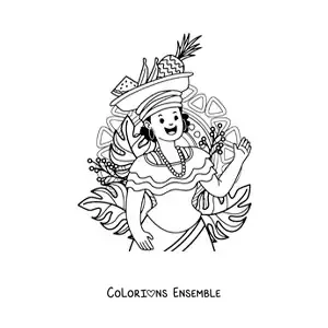 Image à colorier d’une femme de la culture colombienne animée