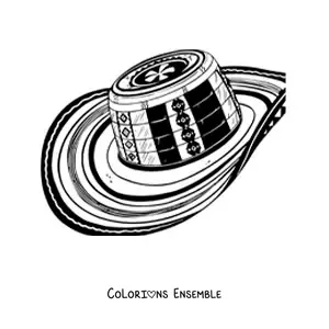Image à colorier d’un chapeau colombien traditionnel