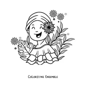 Image à colorier d’une fille colombienne en tenue traditionnelle