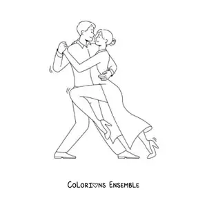 Image à colorier d’un couple animé dansant le tango traditionnel argentin