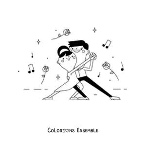 Image à colorier d’un couple kawaii dansant le tango argentin