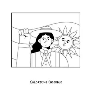 Image à colorier d’une femme argentine animée avec le drapeau