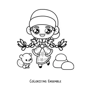 Image à colorier d’une fille russe kawaii animée