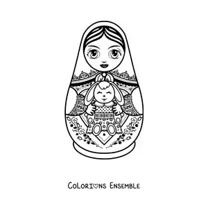 Image à colorier d’une matriochka russe animée