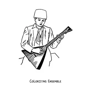Image à colorier d’un homme russe animé jouant de la balalaïka