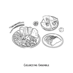 Image à colorier de plats traditionnels de Russie