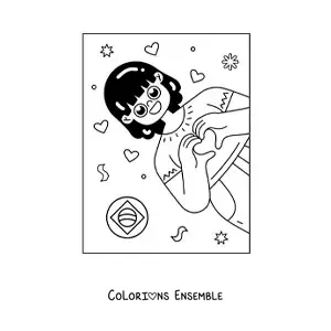 Image à colorier d’une fille avec un emoji du Brésil