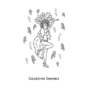 Image à colorier d’une danseuse du Carnaval du Brésil