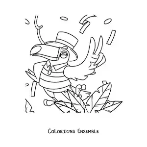 Image à colorier d’un toucan animé au Brésil