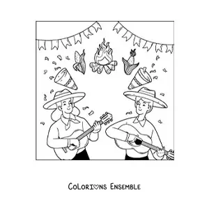 Image à colorier de la célébration des fêtes de juin du Brésil