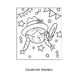 Image à colorier d’une fille du Brésil célébrant les fêtes de juin