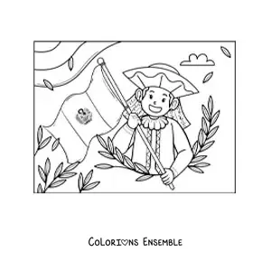Image à colorier d’une fille animée avec le drapeau du Pérou