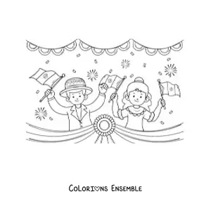 Image à colorier d’enfants animés avec le drapeau du Pérou