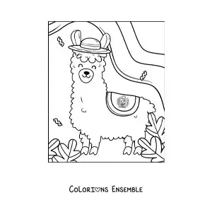 Image à colorier d’un alpaga péruvien animé