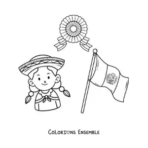 Image à colorier d’une fille avec le drapeau du Pérou