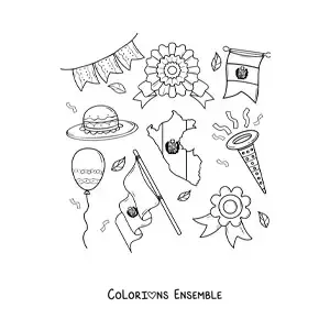 Image à colorier du drapeau et de la carte du Pérou