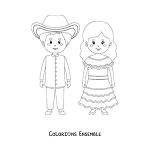 Image à colorier d’un couple en costume traditionnel vénézuélien