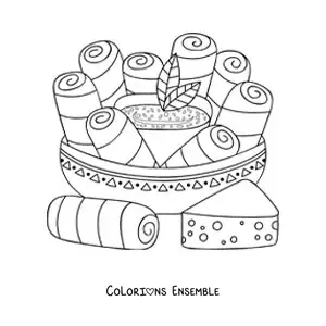 Image à colorier de tequeños vénézuéliens traditionnels