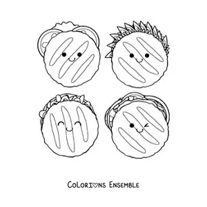 Image à colorier d’arepas vénézuéliennes animées