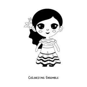 Image à colorier d’une fille en robe traditionnelle du Venezuela