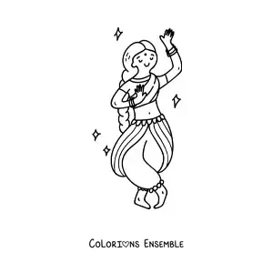 Image à colorier d’une femme indienne en train de danser