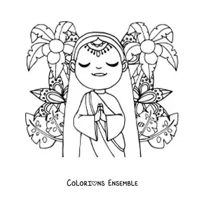 Image à colorier d’une femme indienne animée