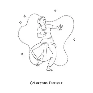 Image à colorier d’une fille indienne en train de danser