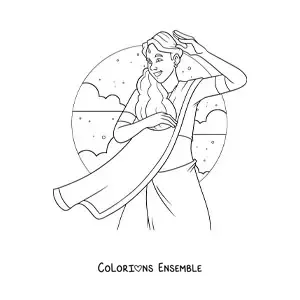 Image à colorier d’une fille de l’Inde en costume traditionnel