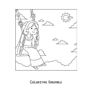 Image à colorier d’une fille de l’Inde en costume traditionnel