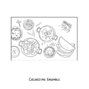 Image à colorier de cuisine traditionnelle de la culture de l’Inde