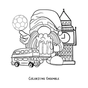Image à colorier d'un gnome animé en touriste à Londres