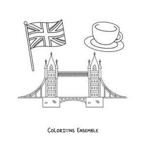 Image à colorier du drapeau du Royaume-Uni avec le pont de Londres