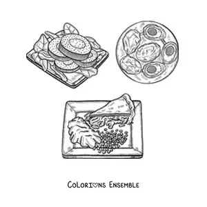 Image à colorier d'un repas typique d'Angleterre