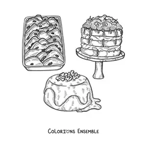 Image à colorier de desserts traditionnels de la culture anglaise