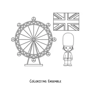 Image à colorier du drapeau du Royaume-Uni avec le London Eye