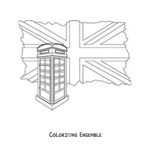 Image à colorier du drapeau du Royaume-Uni et d'une cabine téléphonique