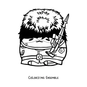 Image à colorier d'un hamster animé habillé en garde royal anglais