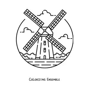Image à colorier d'un moulin hollandais