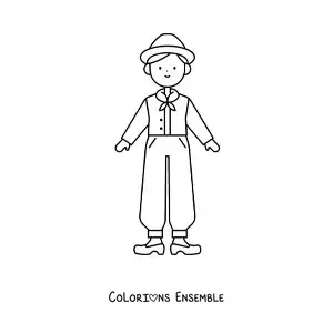 Image à colorier d'un petit garçon hollandais en costume traditionnel