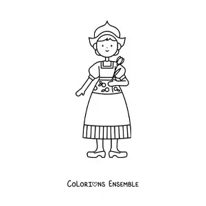 Image à colorier d'une petite fille hollandaise en costume traditionnel