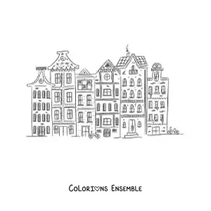 Image à colorier de l'architecture d'Amsterdam