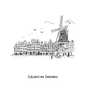 Image à colorier d'un paysage de la ville d'Amsterdam