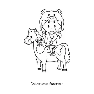 Image à colorier d'un enfant amérindien à cheval