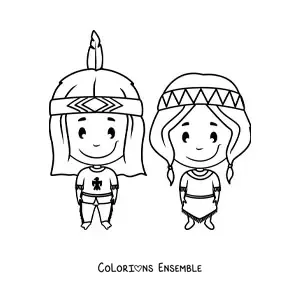 Image à colorier d'enfants amérindiens