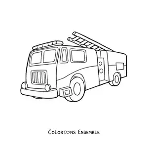 Image à colorier d'un camion de pompiers avec l'échelle légèrement levée