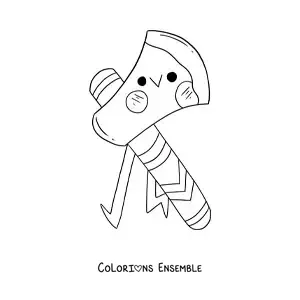 Image à colorier d'une hache de tribu amérindienne animée kawaii