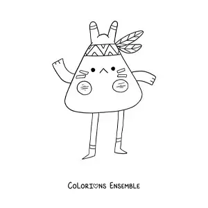 Image à colorier d'un Amérindien animé kawaii